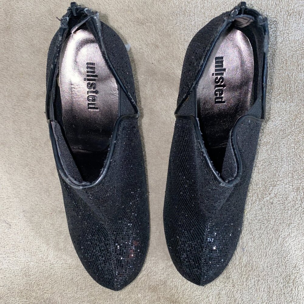 Unlisted Black Sequin Ankle Booties Size 8M – Sparkle Party Heels - Picture 3 of 8